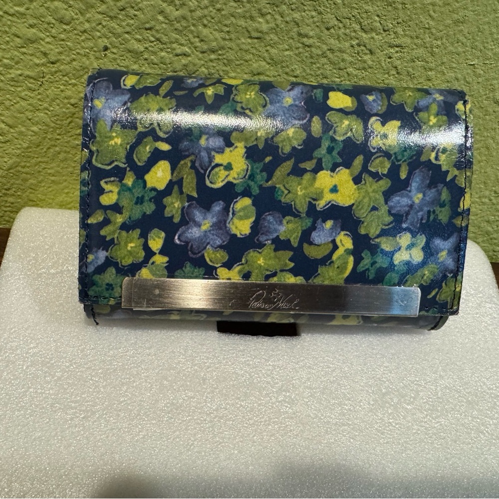 Patricia Nash Cametti Denim Blues Leather Floral Wallet with Metal Accent